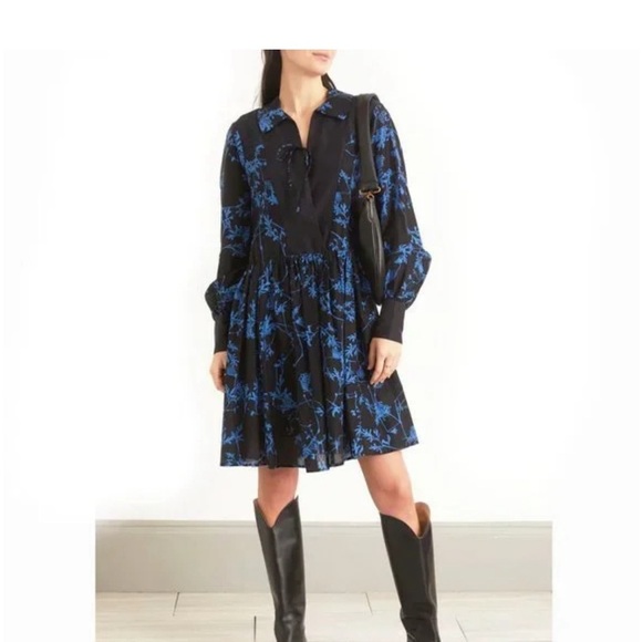 munthe Dresses & Skirts - Munthe Oversized Electric Blue Punk Floral Mini Dress - Silk + Organic Cotton